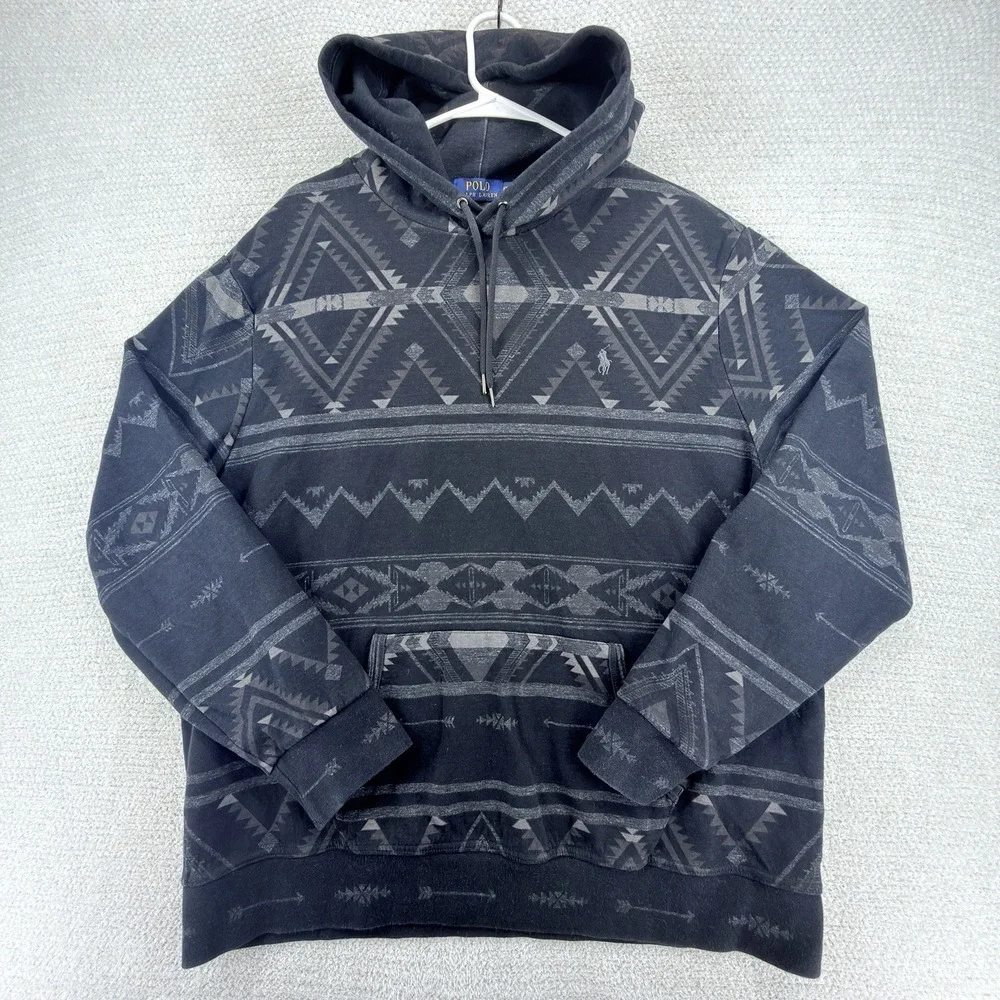 Polo Ralph Lauren Hoodie Mens XXL Black Southwestern Aztec Geometric Pony
